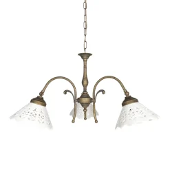 Rustikale Hängeleuchte 3-flammig Keramik Messing E27