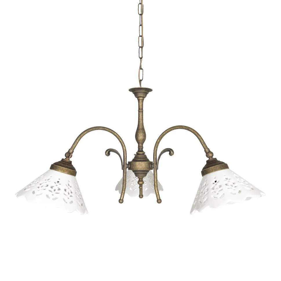 Rustikale Hängeleuchte 3-flammig Keramik Messing E27