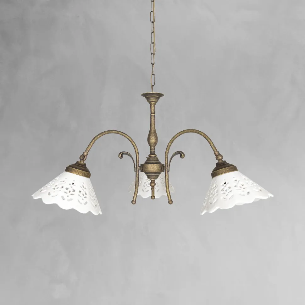 Rustikale Hängeleuchte 3-flammig Keramik Messing E27