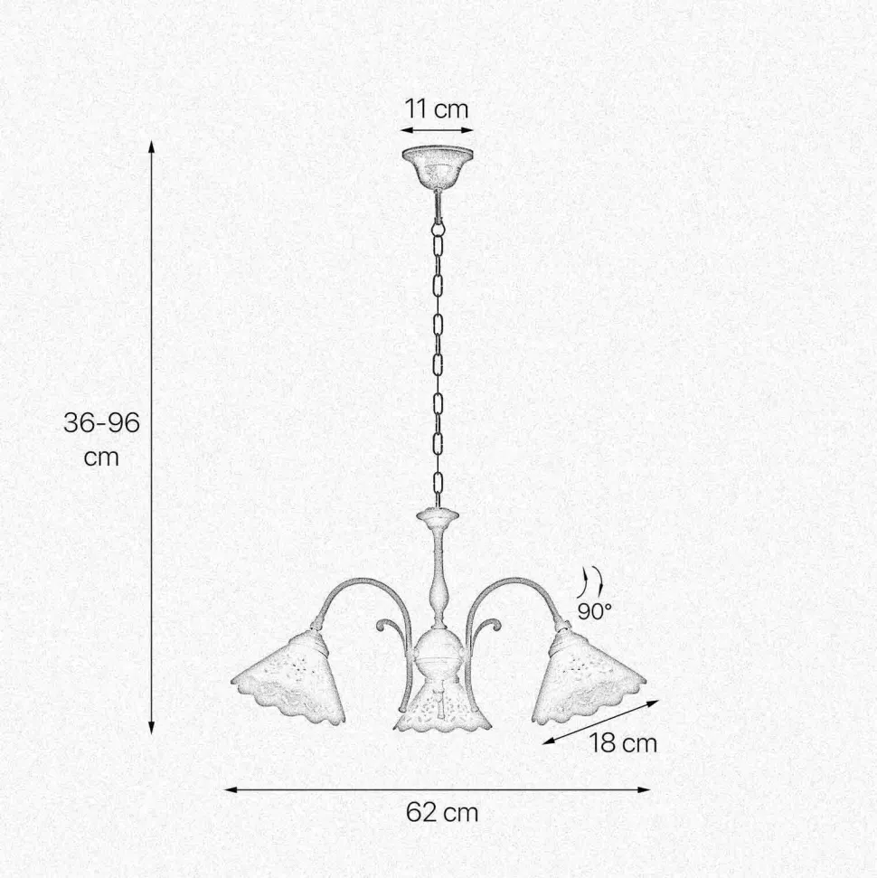 Rustikale Hängeleuchte 3-flammig Keramik Messing E27