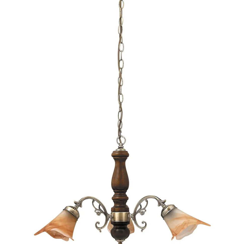 Rustikale Hängeleuchte mit Glasschirm Bronze