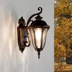 Rustikale Wandlaterne außen IP44 Schwarz Gold antik
