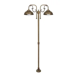 Rustikale Wegeleuchte IP44 2-flammig E27 210 cm Messing