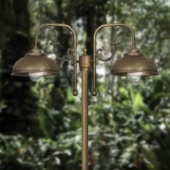 Rustikale Wegeleuchte IP44 2-flammig E27 210 cm Messing