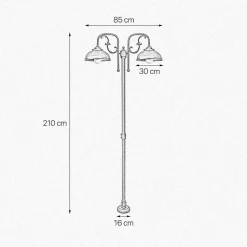 Rustikale Wegeleuchte IP44 2-flammig E27 210 cm Messing