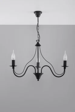 Rustikaler Kronleuchter E14 FIORANO in Schwarz