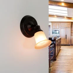 Rustikaler Wandspot Glasschirm E14