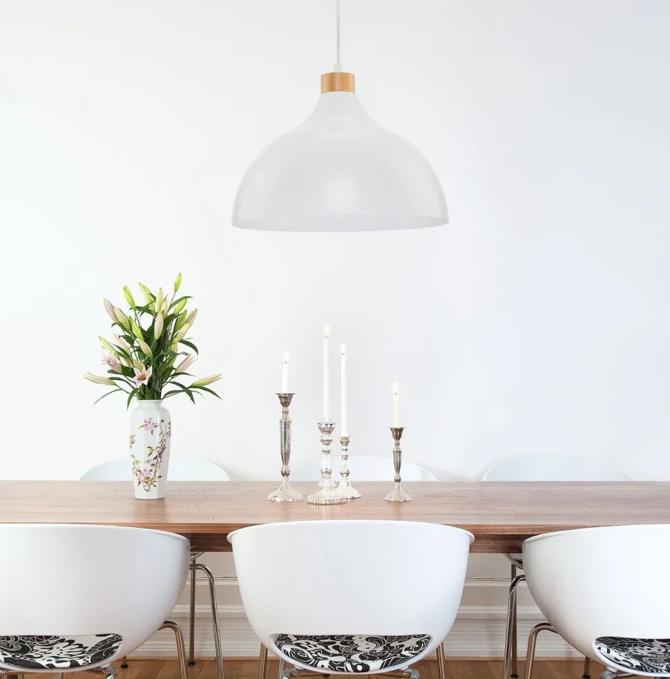 Schlichte Hängelampe HELMA Weiß Retro rund Ø33cm