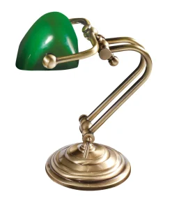 Schreibtischlampe Bronze Glasschirm Grün