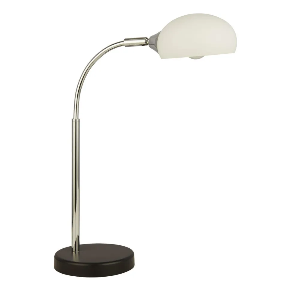 Schreibtischlampe Glas Metall H: 49 cm Weiß Chrom verstellbar