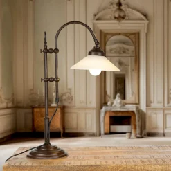 Schreibtischlampe Messing Glas 49 cm E27 Braun Weiß