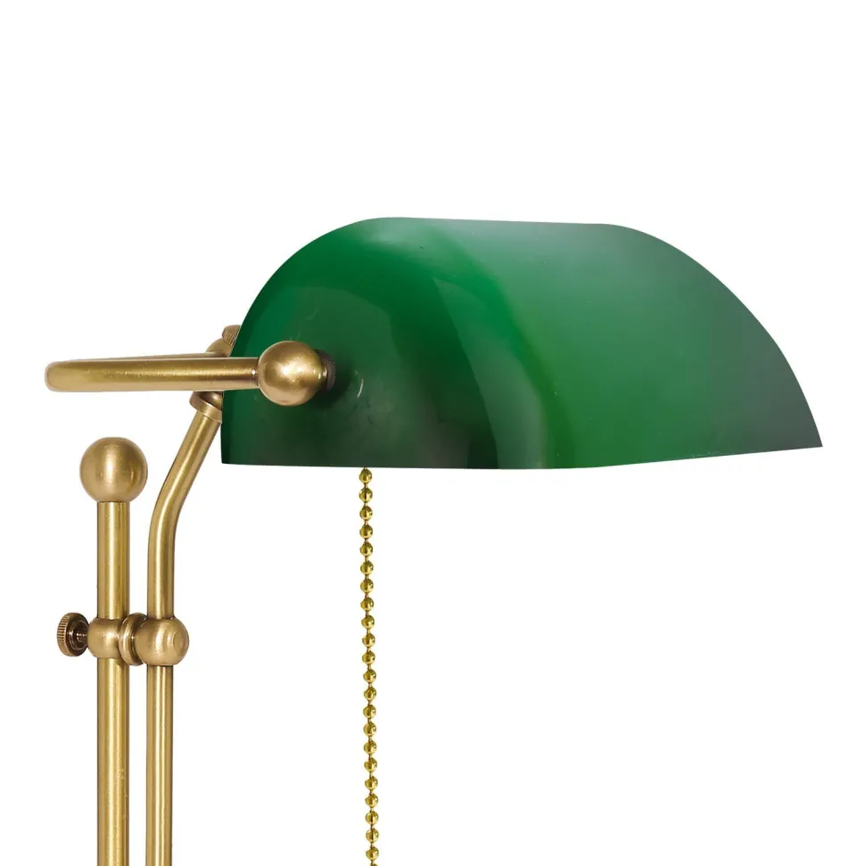 Schreibtischlampe Messing Glas H: 49 cm Zugschalter E27