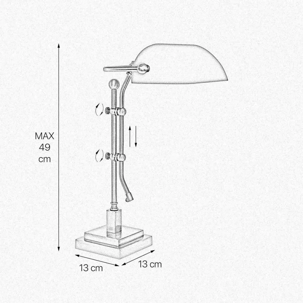 Schreibtischlampe Messing Glas H: 49 cm Zugschalter E27