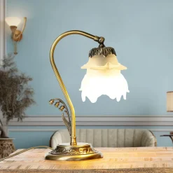 Schreibtischlampe Messing Glas Floral schwenkbar