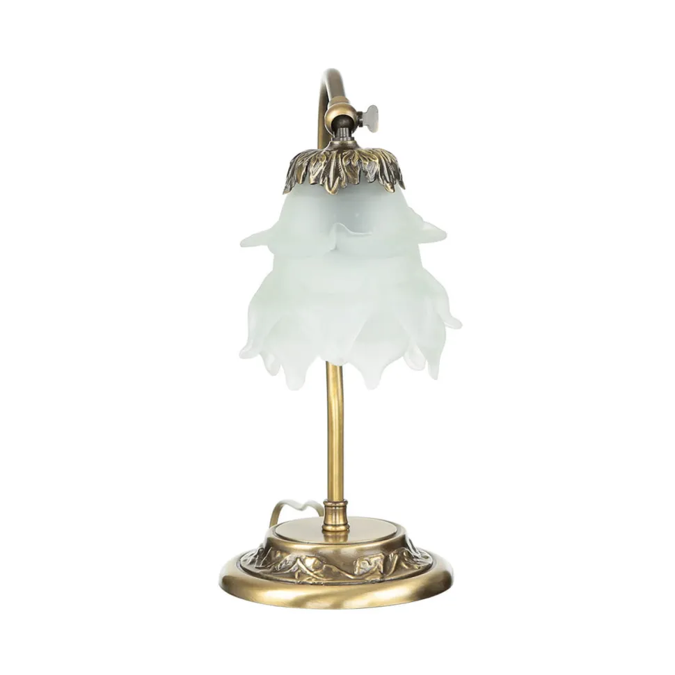 Schreibtischlampe Messing Glas Floral schwenkbar