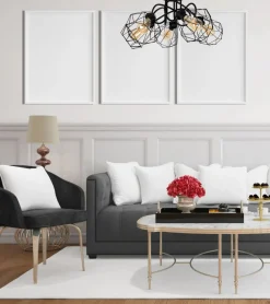 Schwarze Deckenlampe Retro Metall E27 L:65 cm 5-flammig