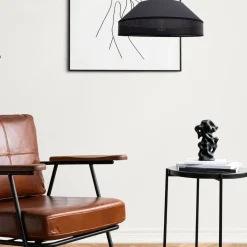 Schwarze Hängelampe blendarm Stoff wohnlich B:45 cm E27