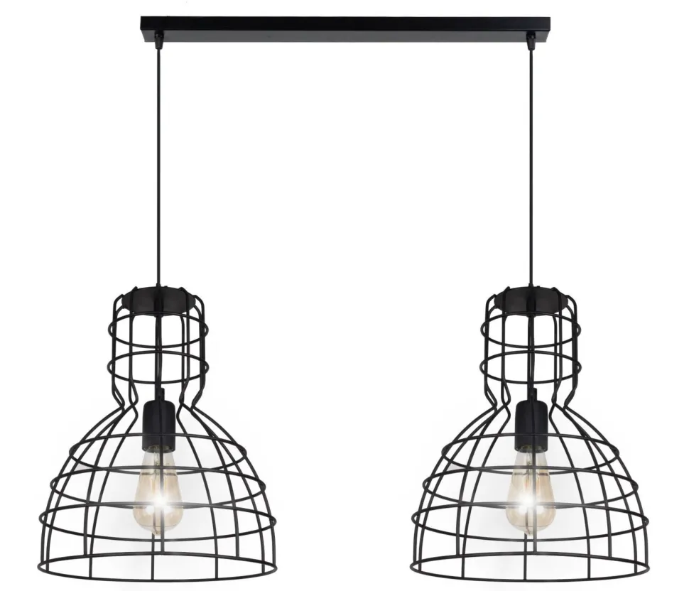 Schwarze Hängelampe Draht Metall 85 cm 2-flmg E27 Loft