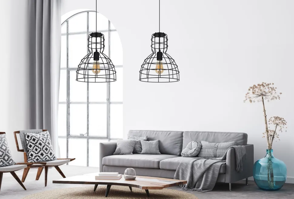 Schwarze Hängelampe Draht Metall 85 cm 2-flmg E27 Loft