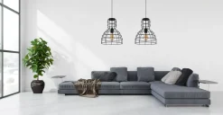 Schwarze Hängelampe Draht Metall 85 cm 2-flmg E27 Loft