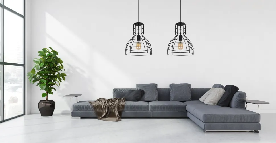 Schwarze Hängelampe Draht Metall 85 cm 2-flmg E27 Loft