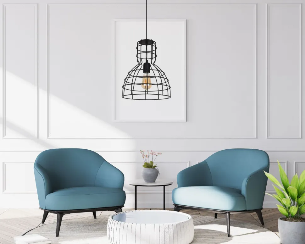 Schwarze Hängelampe Drahtschirm Metall Ø30 cm E27 Loft