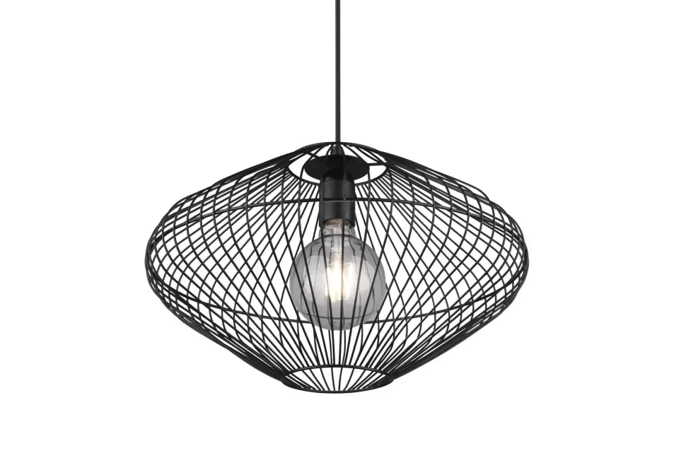 Schwarze Hängelampe Drahtschirm Metall E27 Ø38 cm Retro