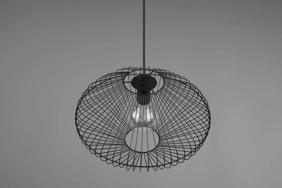 Schwarze Hängelampe Drahtschirm Metall E27 Ø38 cm Retro