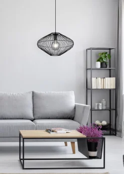 Schwarze Hängelampe Drahtschirm Metall E27 Ø38 cm Retro