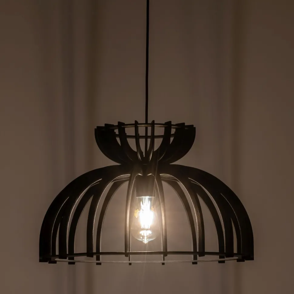 Schwarze Hängelampe Holz Metall Ø 48 cm E27 verstellbar