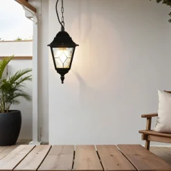 Schwarze Hängelampe IP43 Rustikal Kirchenglas