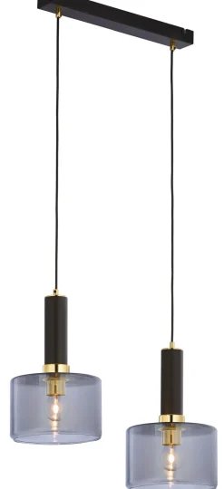 Schwarze Hängelampe Metall Glas in Rauchgrau E27