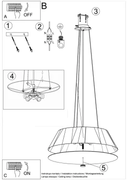 Schwarze Hängelampe Stoff Glas rund Ø 60 cm Modern 5x E27
