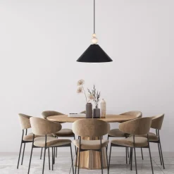 Schwarze Hängeleuchte Holz Metall Ø26 cm E27 gemütlich