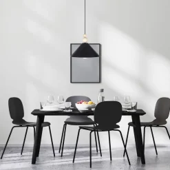 Schwarze Hängeleuchte Holz Metall Ø26 cm E27 gemütlich