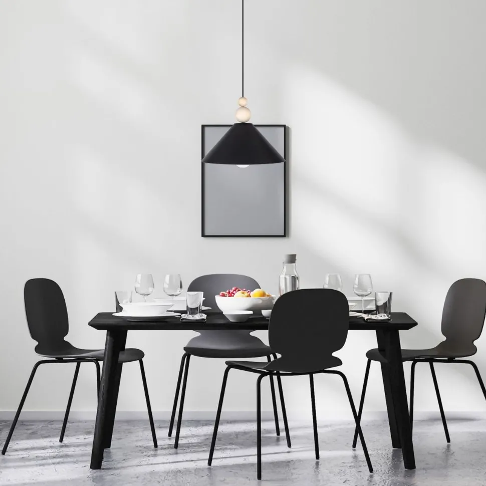 Schwarze Hängeleuchte Holz Metall Ø26 cm E27 gemütlich