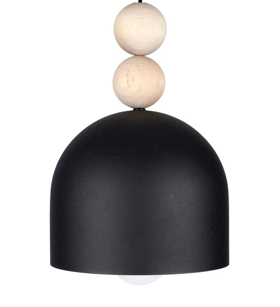 Schwarze Hängeleuchte Metall Holz Ø17 cm E27 wohnlich