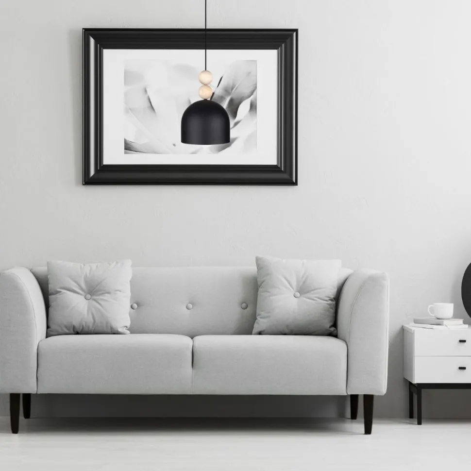 Schwarze Hängeleuchte Metall Holz Ø17 cm E27 wohnlich