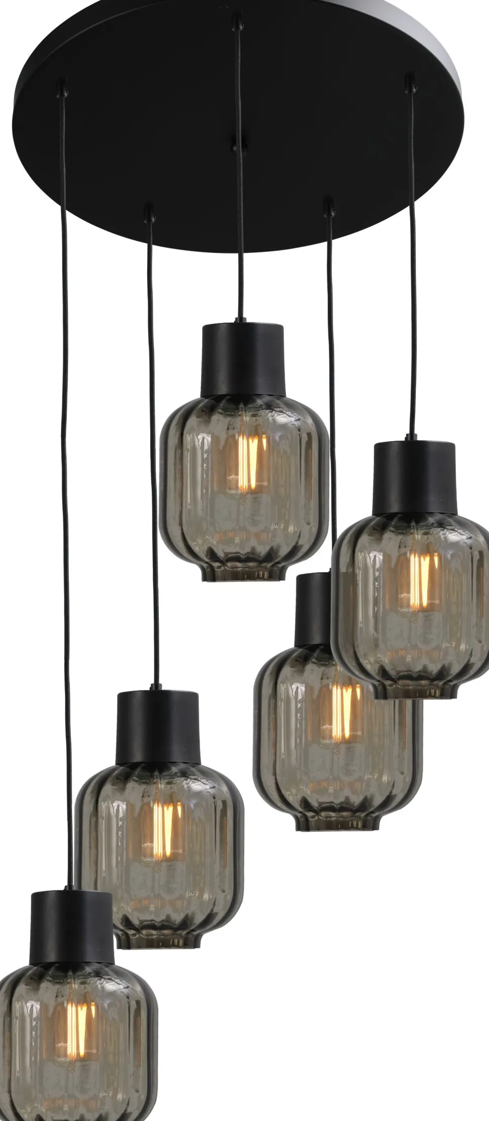 Schwarze Hängeleuchte Rauchglas Metall verstellbar