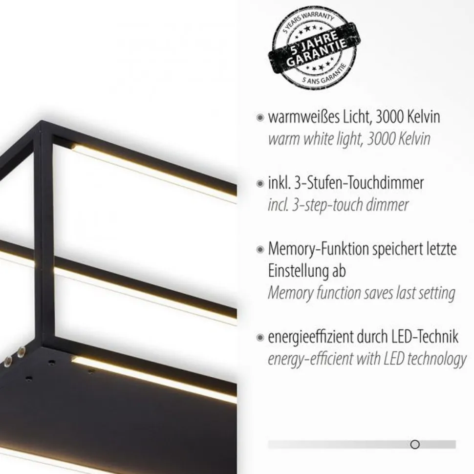 Schwarze LED Hängelampe dimmbar Touch 105 cm Memory