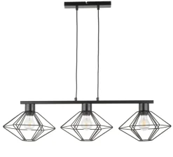 Schwarze Pendelleuchte 3-flammig Draht L:87 cm Metall