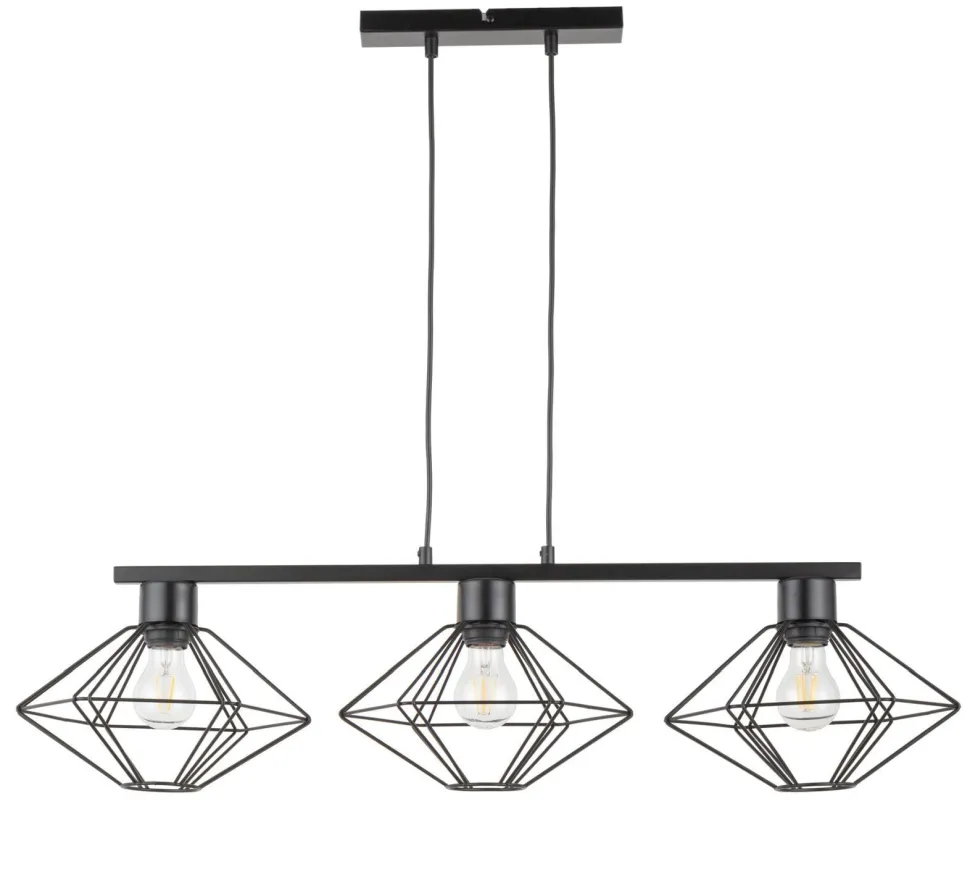 Schwarze Pendelleuchte 3-flammig Draht L:87 cm Metall