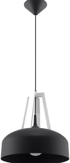 Schwarze Pendelleuchte Metall Holz rund Ø30cm Retro