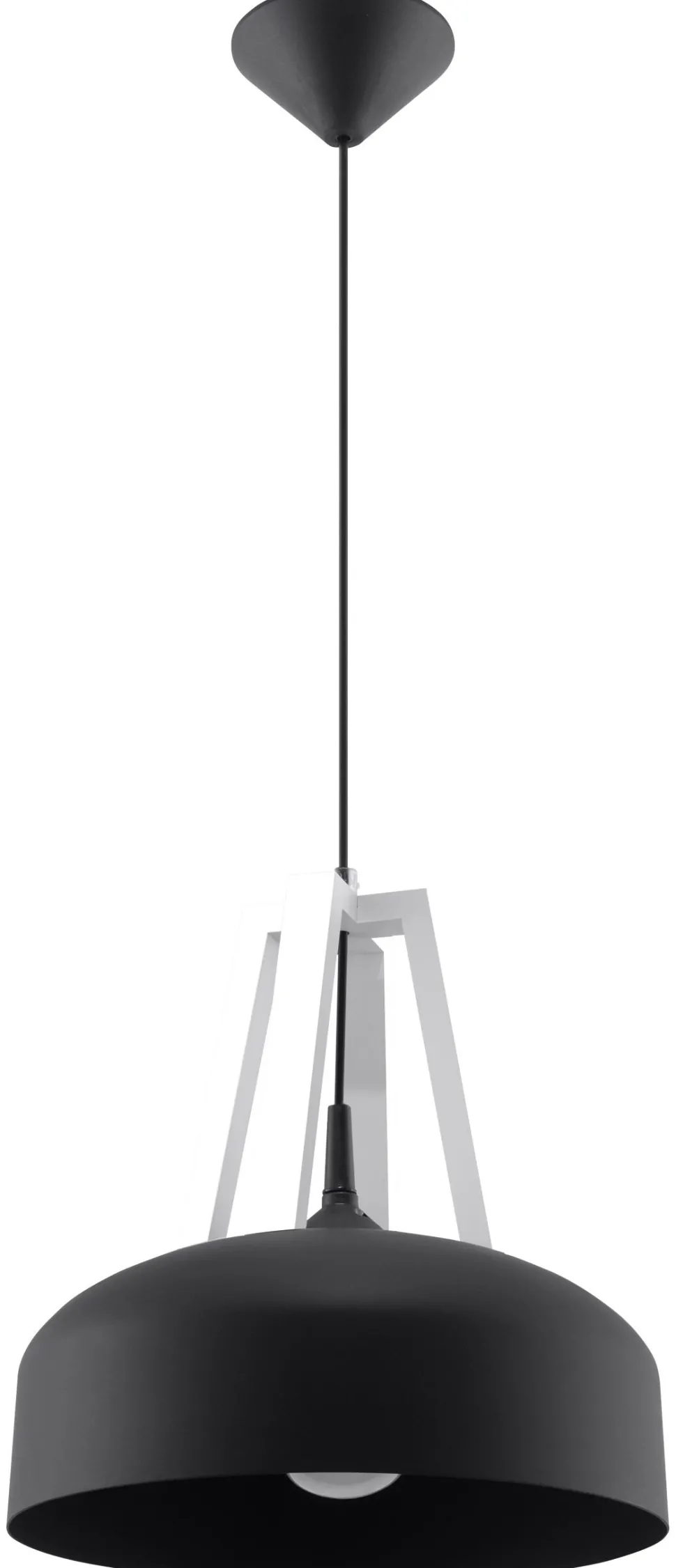 Schwarze Pendelleuchte Metall Holz rund Ø30cm Retro