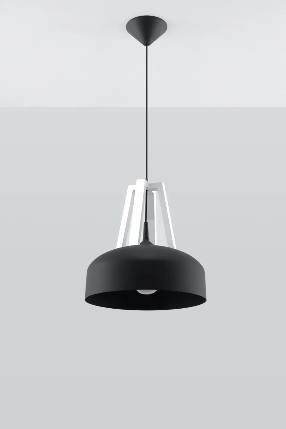 Schwarze Pendelleuchte Metall Holz rund Ø30cm Retro