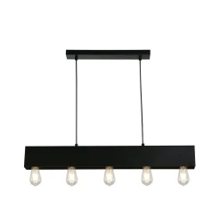 Schwarze Pendelleuchte Metall 5-flmg E27 80 cm länglich