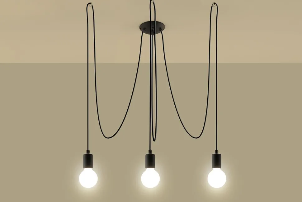 Schwarze Pendelleuchte Retro 3-flammig max. 3 m flexibel