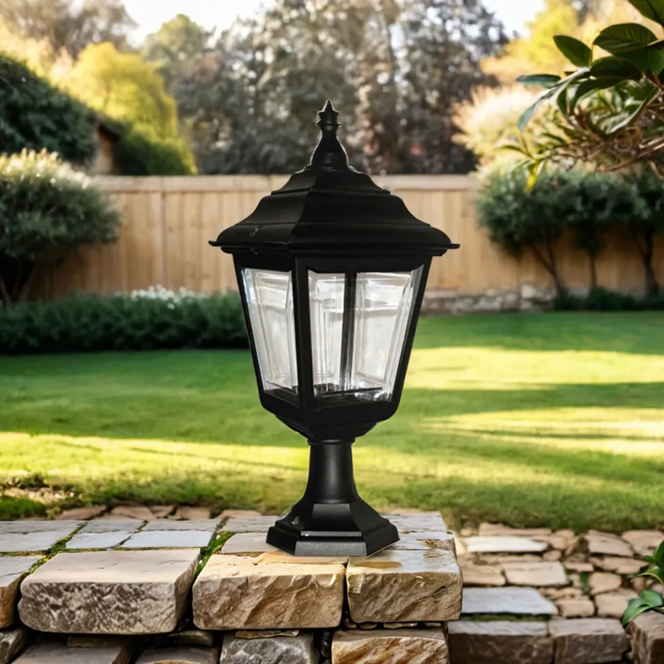 Schwarze Sockelleuchte außen H:44cm Rustikal Garten