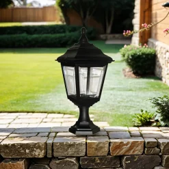 Schwarze Sockelleuchte außen H:44cm Rustikal Garten