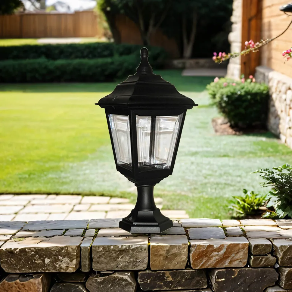Schwarze Sockelleuchte außen H:44cm Rustikal Garten